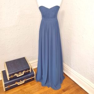 Jenny Yoo Strapless Chiffon Dress Blue Size 6